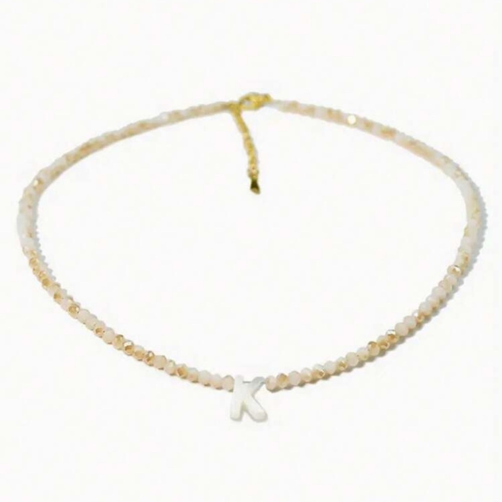 K Gold and Cream Beaded Necklace NEW